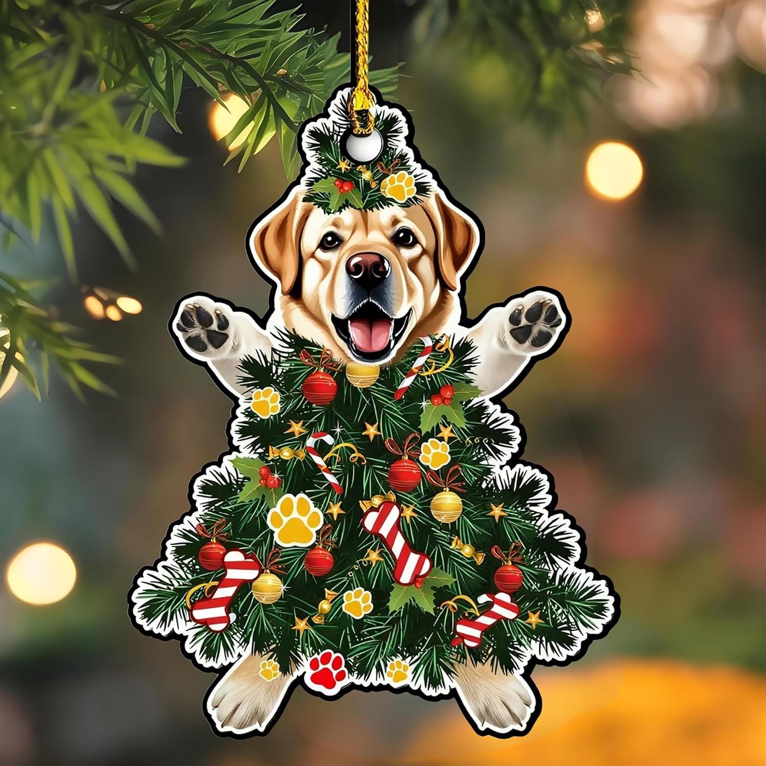 Labrador Retriever Christmas Ornament - Hand Painted Wooden Dog Decor for Christmas Tree, 3.9 Inch Holiday Decoration Gift for Labrador Owners & Dog Lovers image 2