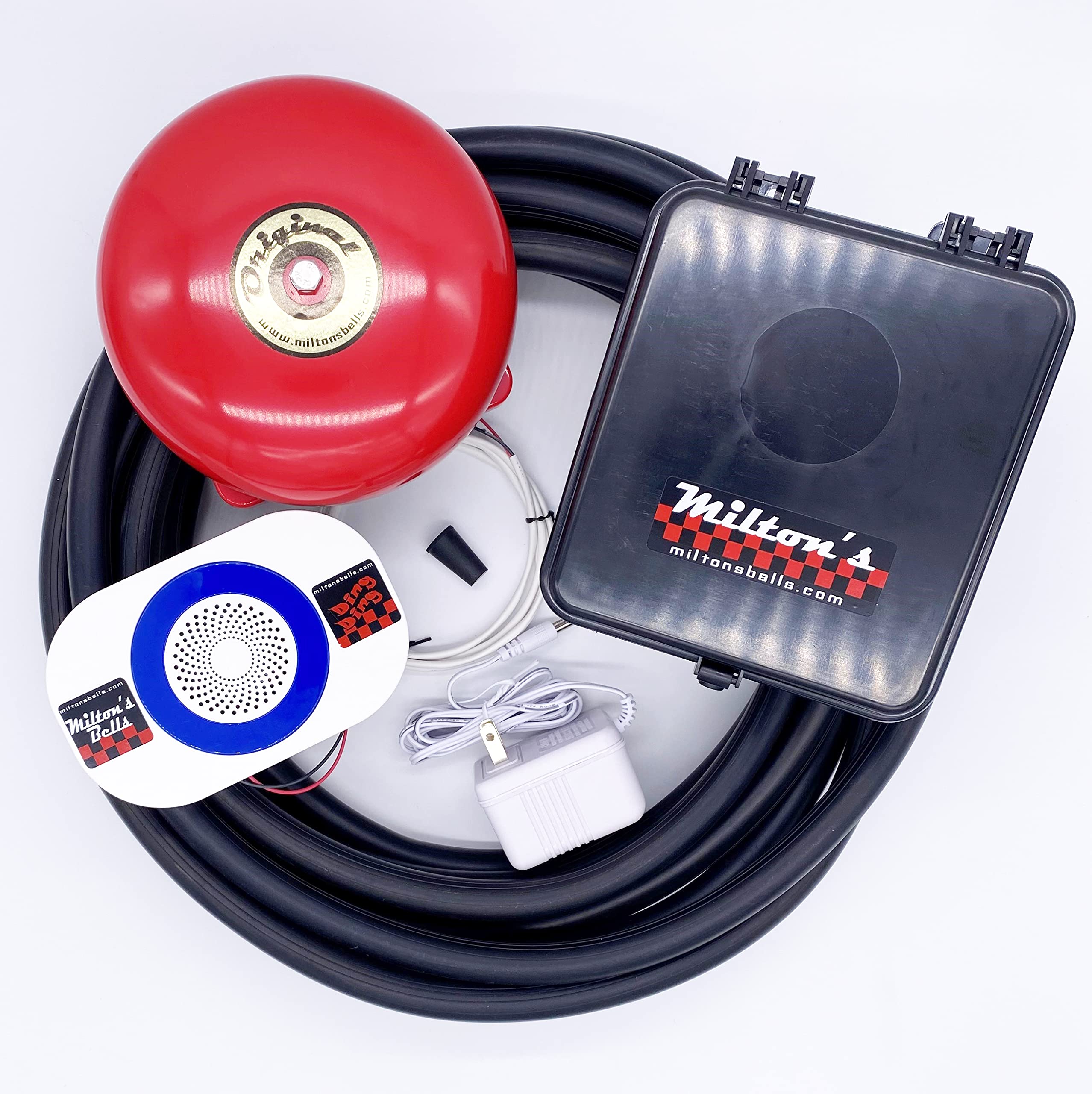Milton’s Bells Long-Range Driveway Alarm - Wireless Original Bell and Chime Kit with 25' Hose