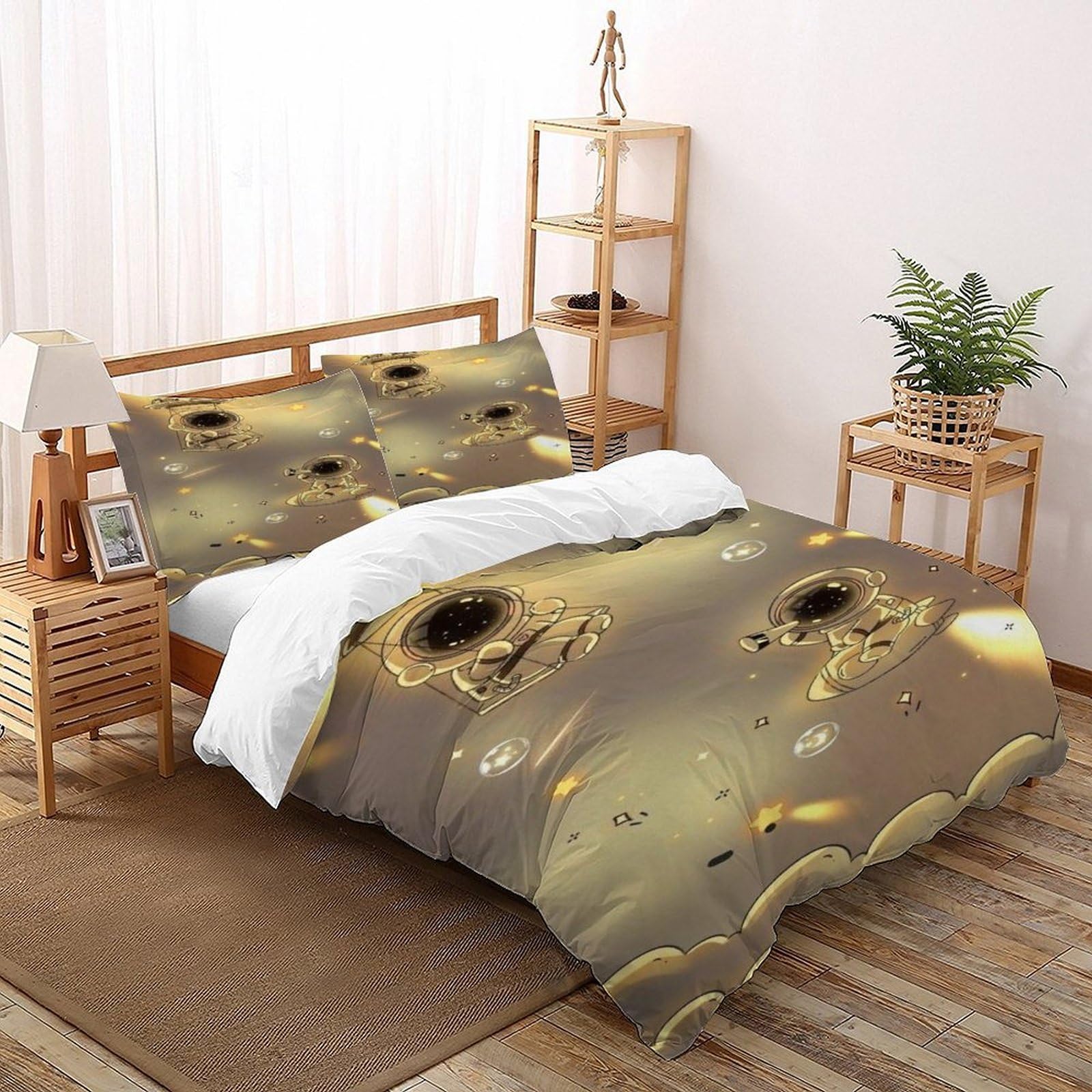 Housse de couette astronaute 200x200 avec taies d'oreiller lit double
