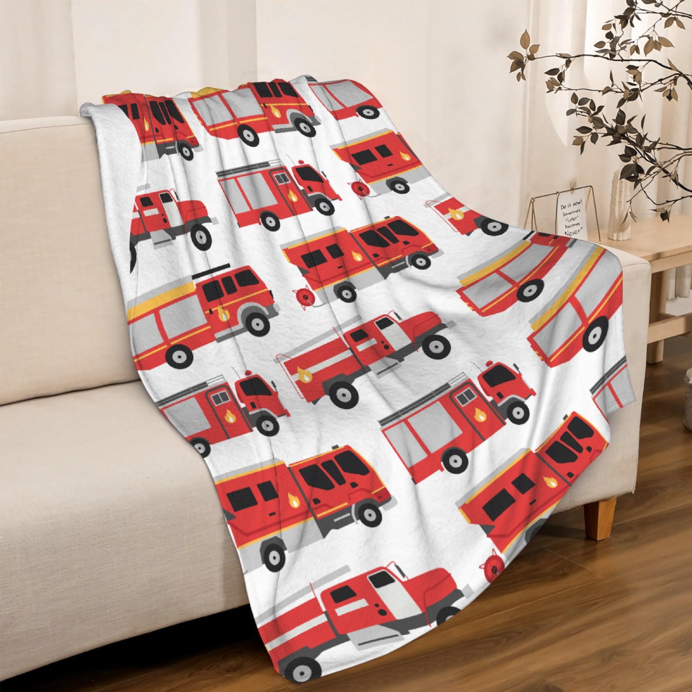 Fire Truck Fleece Throw Blanket - Super Soft, Cozy Flannel, Air Conditioning, 80x60 in for Adults