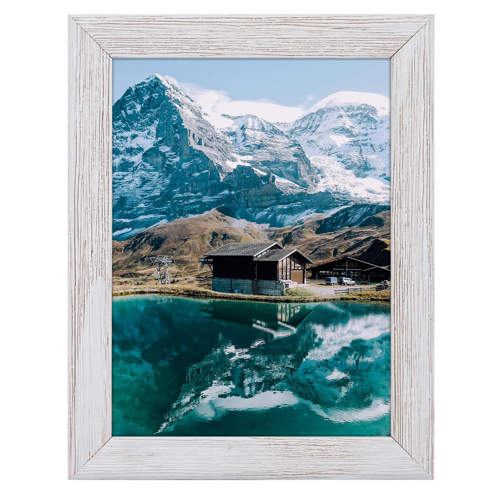 6x8 Picture Frame with Stand Real Glass Solid Wood White Rustic Wooden Wedding Farmhouse 6 by 8 Photo Artwork Painting Frames for Horizontal and Vertical Wall Hanging or Tabletop Display 6 x 8