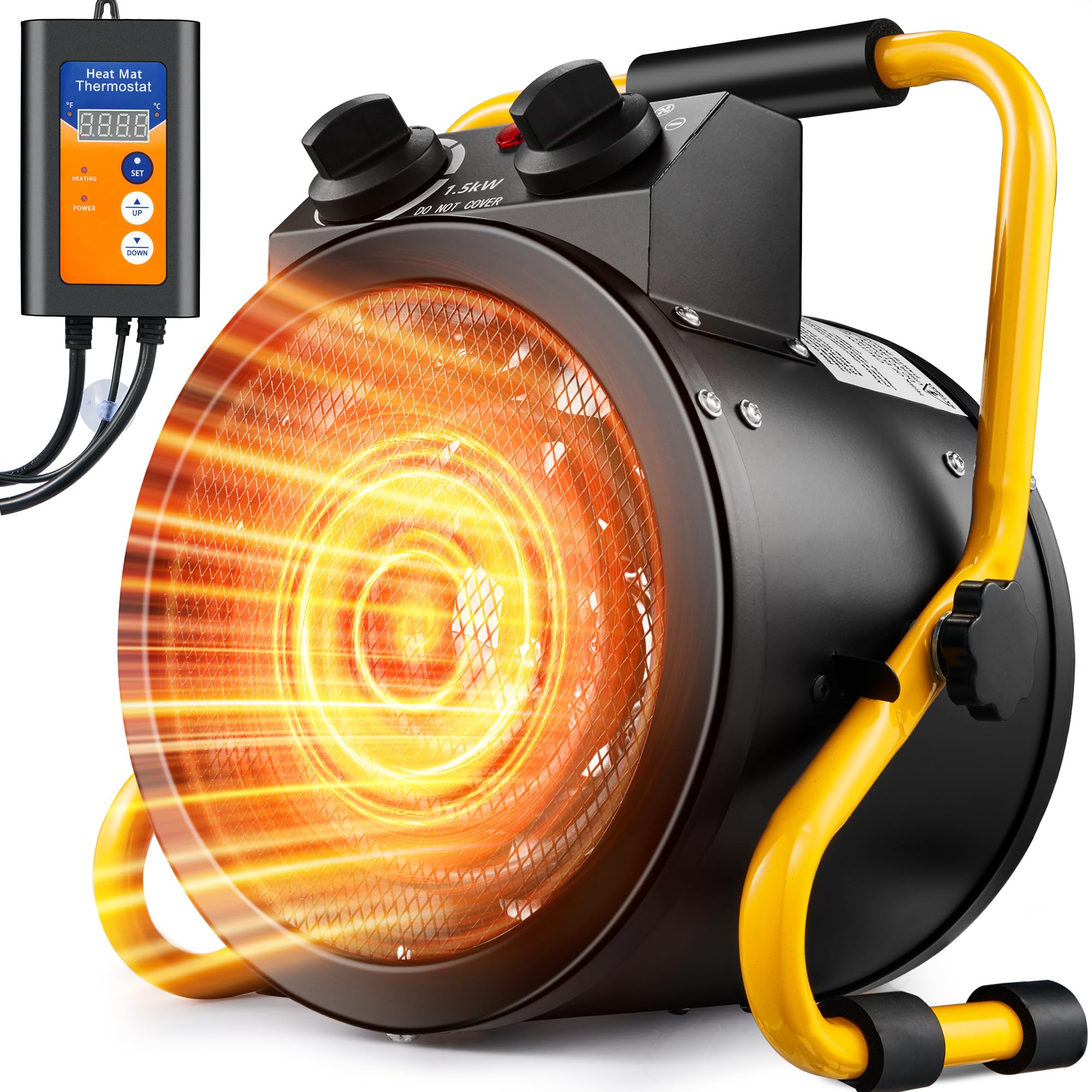 Greenhouse Heater with Thermostat Grow Tent Heater 3S Fast Heating 1500W Electric Heater Overheat Protection Green House Heater for Plants, Patio, Garage