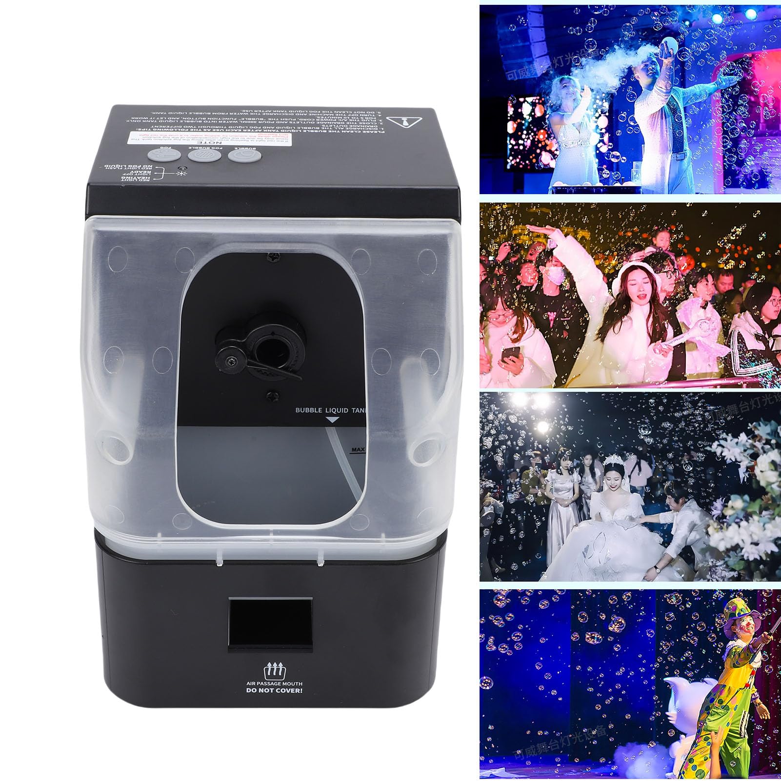 Denash Máquina de Burbujas de Niebla, Máquina de Burbujas y Humo 3 en 1 con Control Remoto, Potente Creador de Efectos de Fiesta para Eventos de Bodas (BLACK)