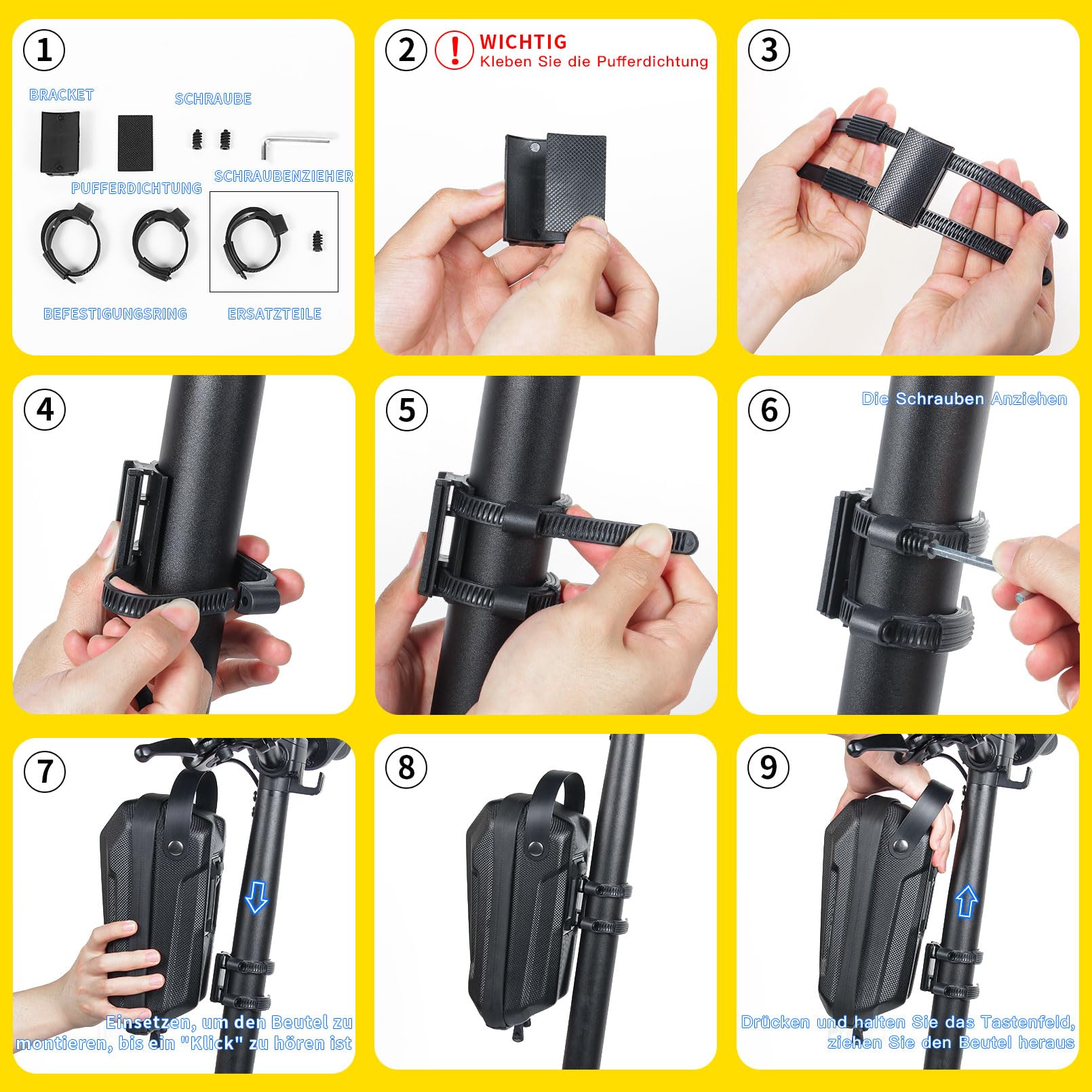 CHICLEW Scooter Tasche für Roller, Rollertasche Front Tube Bag Groß Lenkertasche Wasserfest, Vordertasche für Elektroroller Xiaomi MI Mijia M365 Sedway Ninebot E ES1/ES2/ES3/ES4
