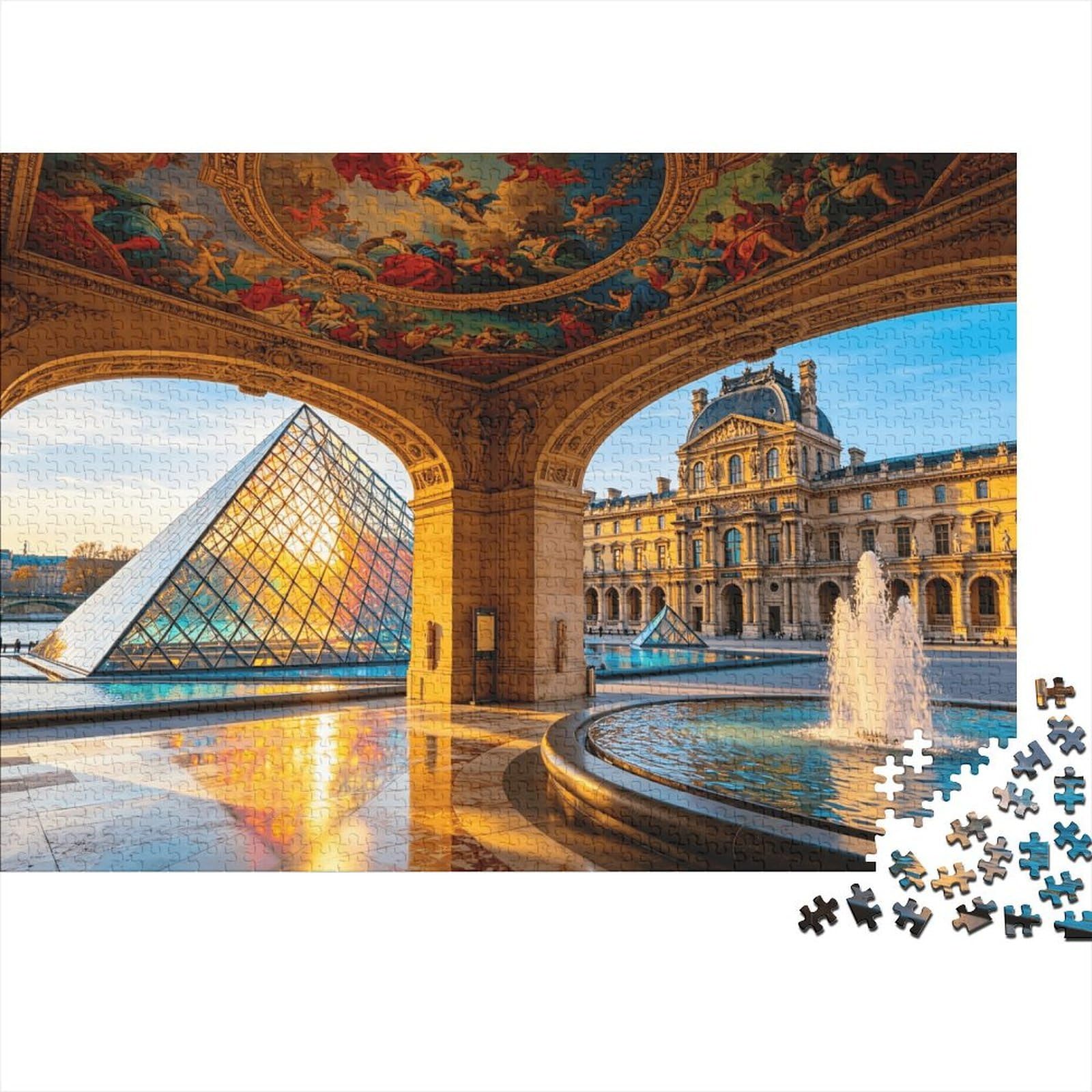 Louvre Museum Jigsaw Puzzle 1000 Pieces Recyclable Golden Architecture Senior Puzzles Educational Game Decompression Ideal for Family And Friends Birthdays 52x38cm/1000pcs โ image 1
