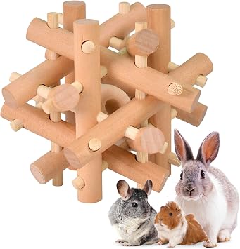 Wooden Chewing Toy for Small Animals, Natural Wood for Rabbit, Guinea Pig, Bunny, Chinchilla Colorless