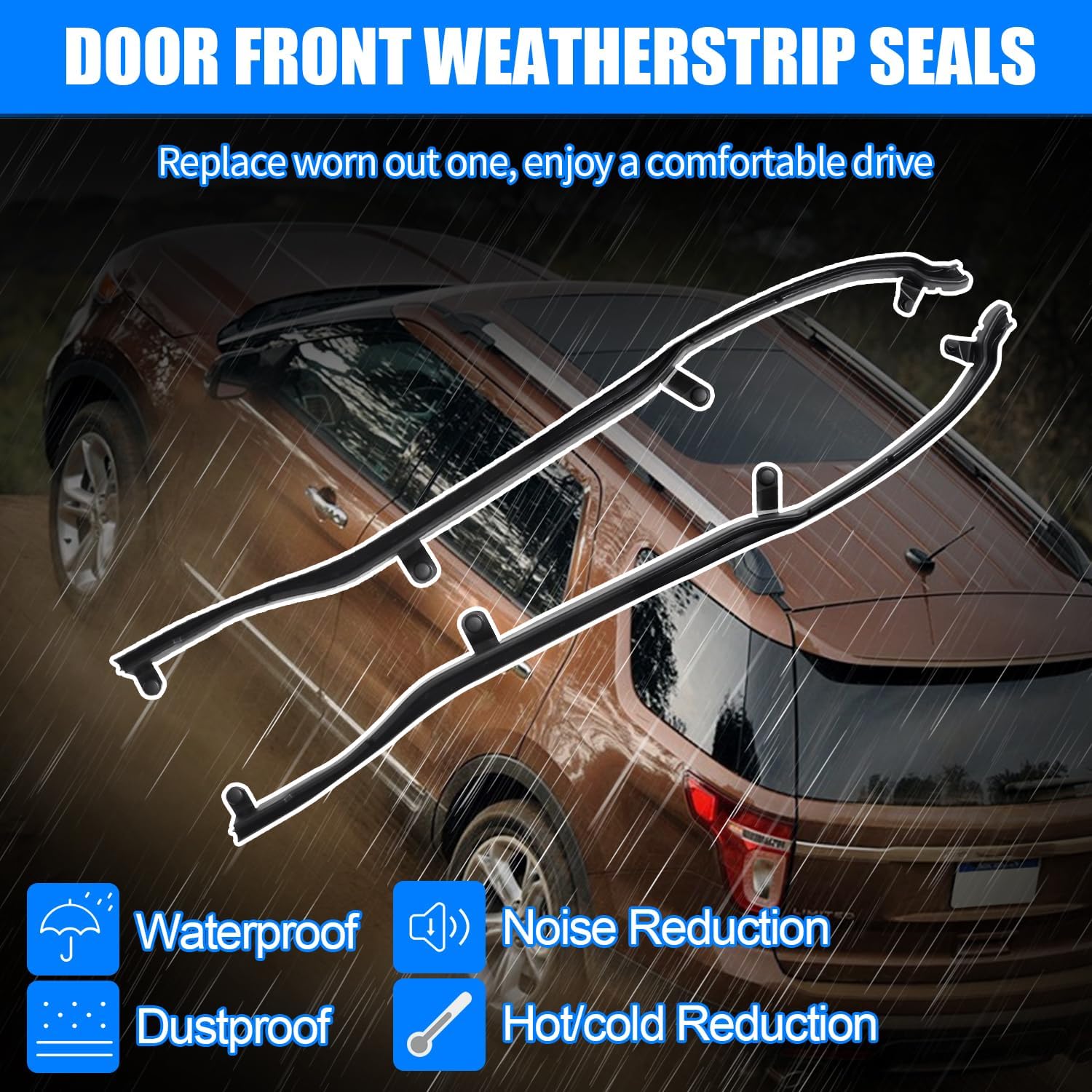 Door Front Weatherstrip RH LH Pair Compatible with Ford Explorer 2011-2019 Front Weather Strip Right Left Hand Fit for Police Interceptor Utility 2013-2019 BB5Z-7825324-B BB5Z-7825325-B