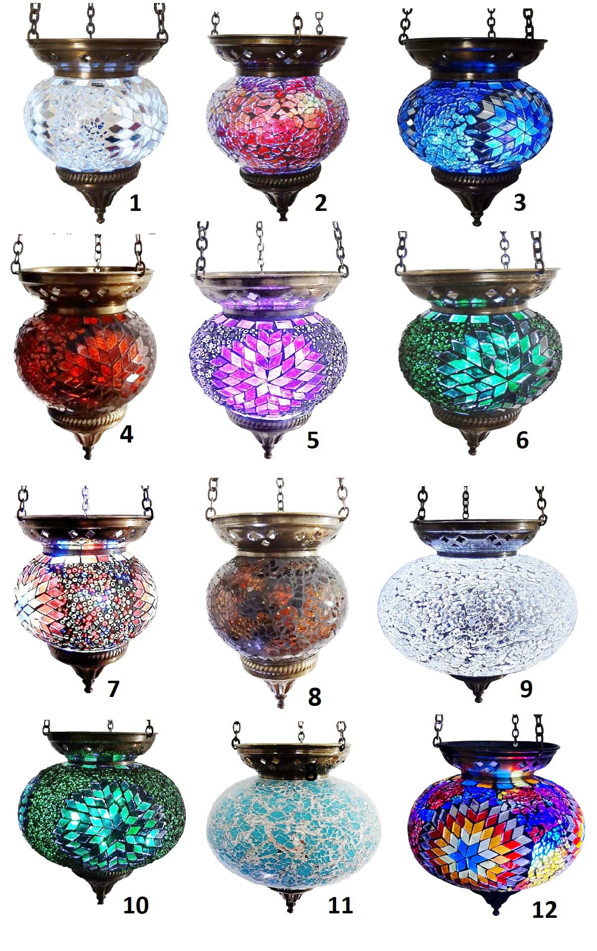 Crysta World Lamp 1 Moroccan Mosaic Hanging Lamp - Candle Holder, Lantern - Bronze Effect Handmade Unique Crushed Glass Tiffany Turkish-White (Lamp 1)