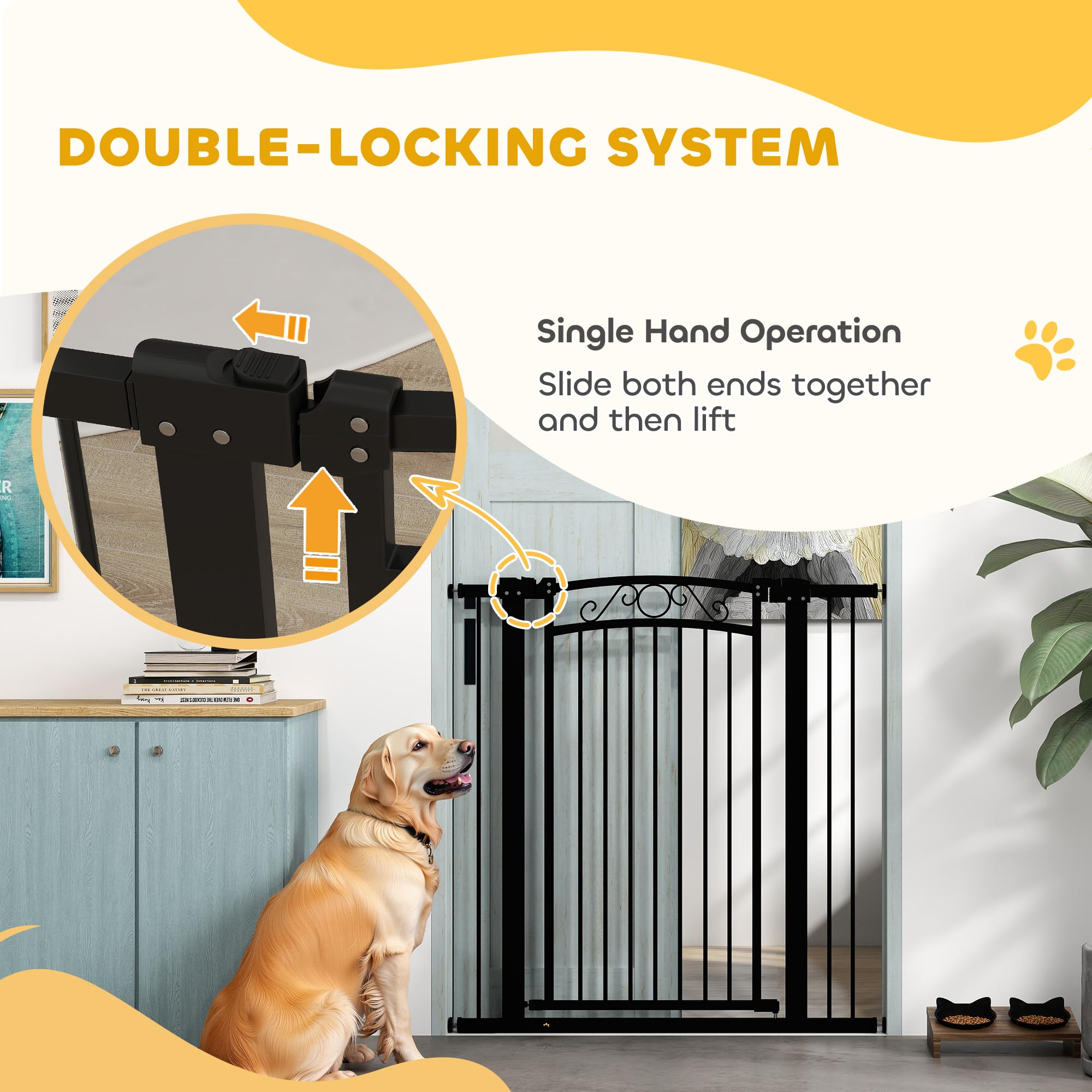 Barriera per cane PawHut Cancelletto regolabile 76-104 cm Barriera di sicurezza cane con 2 estensioni e doppia chiusura per scale e porte Nero