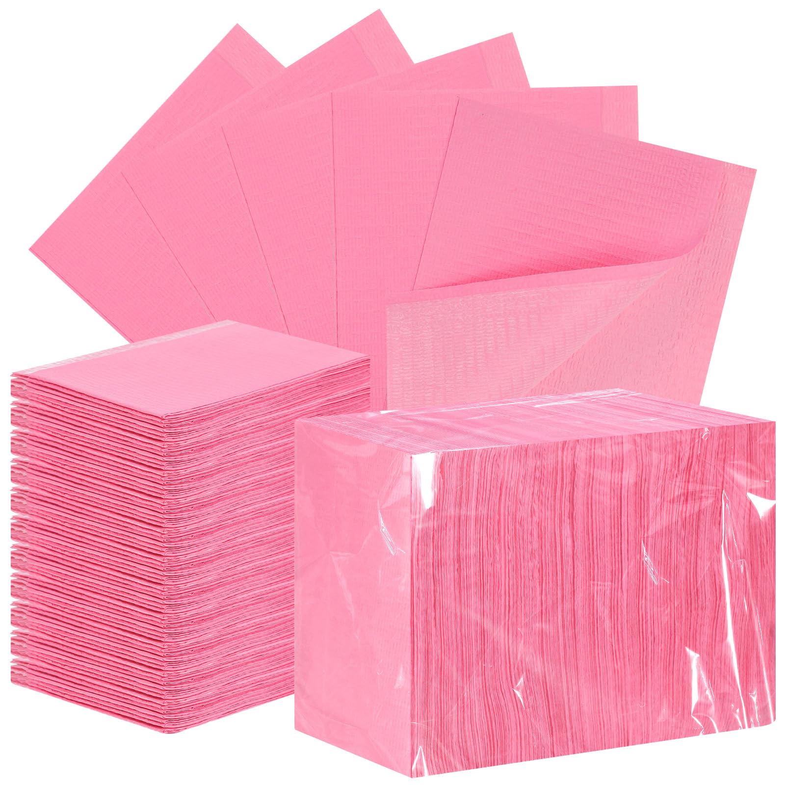 Healifty Unisex Pink 125Pcs Dental Bibs, Disposable Aprons For Adults, 18 X 13.2 Inches Disposable Dentist Bibs, 3 Ply Waterproof, Tattoo Bibs For Nail Tables, Dental Pads, Mats, And Paper Sheets
