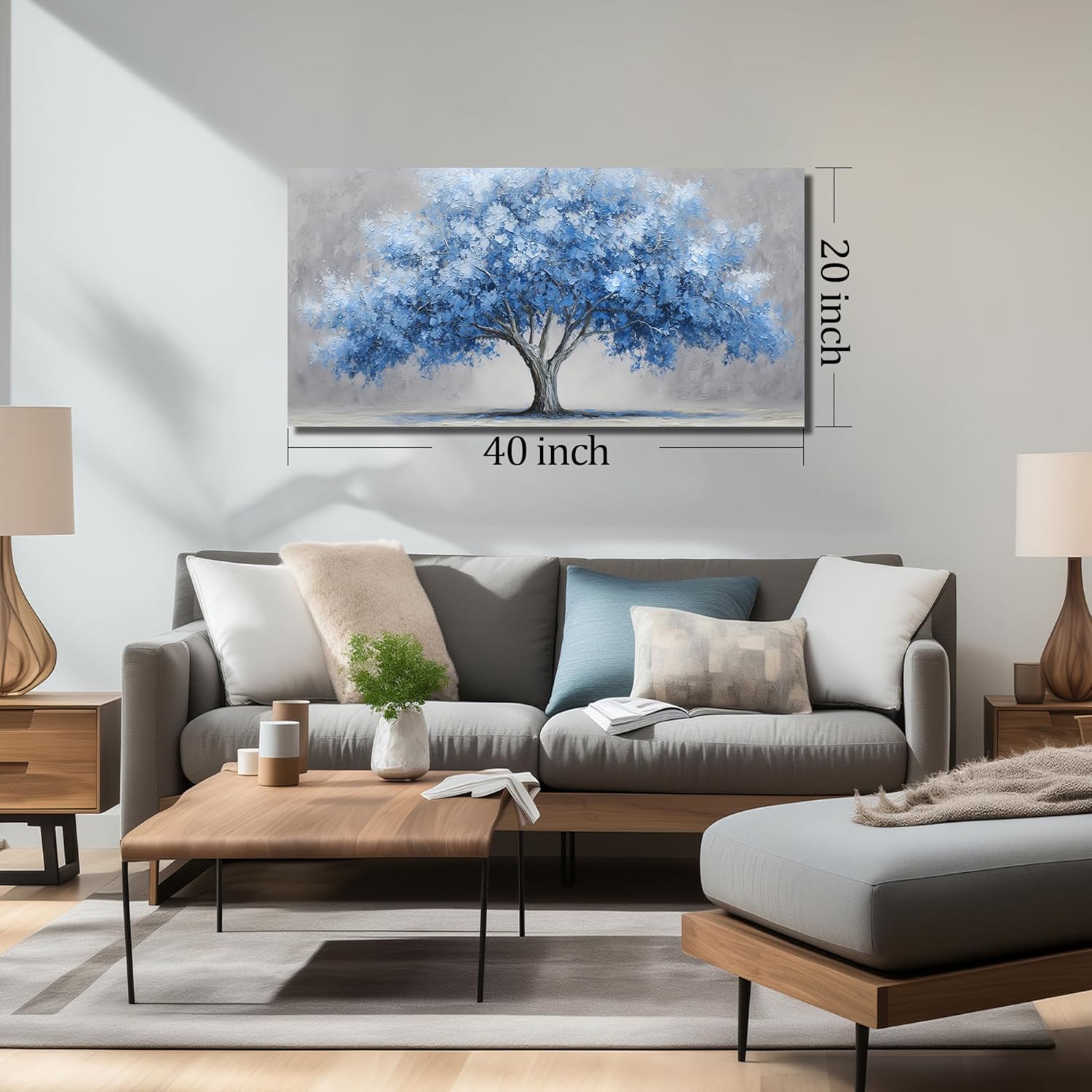 WVMAPTA Tree Of Life Wall Art For Living Room Blue Wall Decor For Office Tree Prints Wall Art For Bedroom Size 20 x 40 Inch