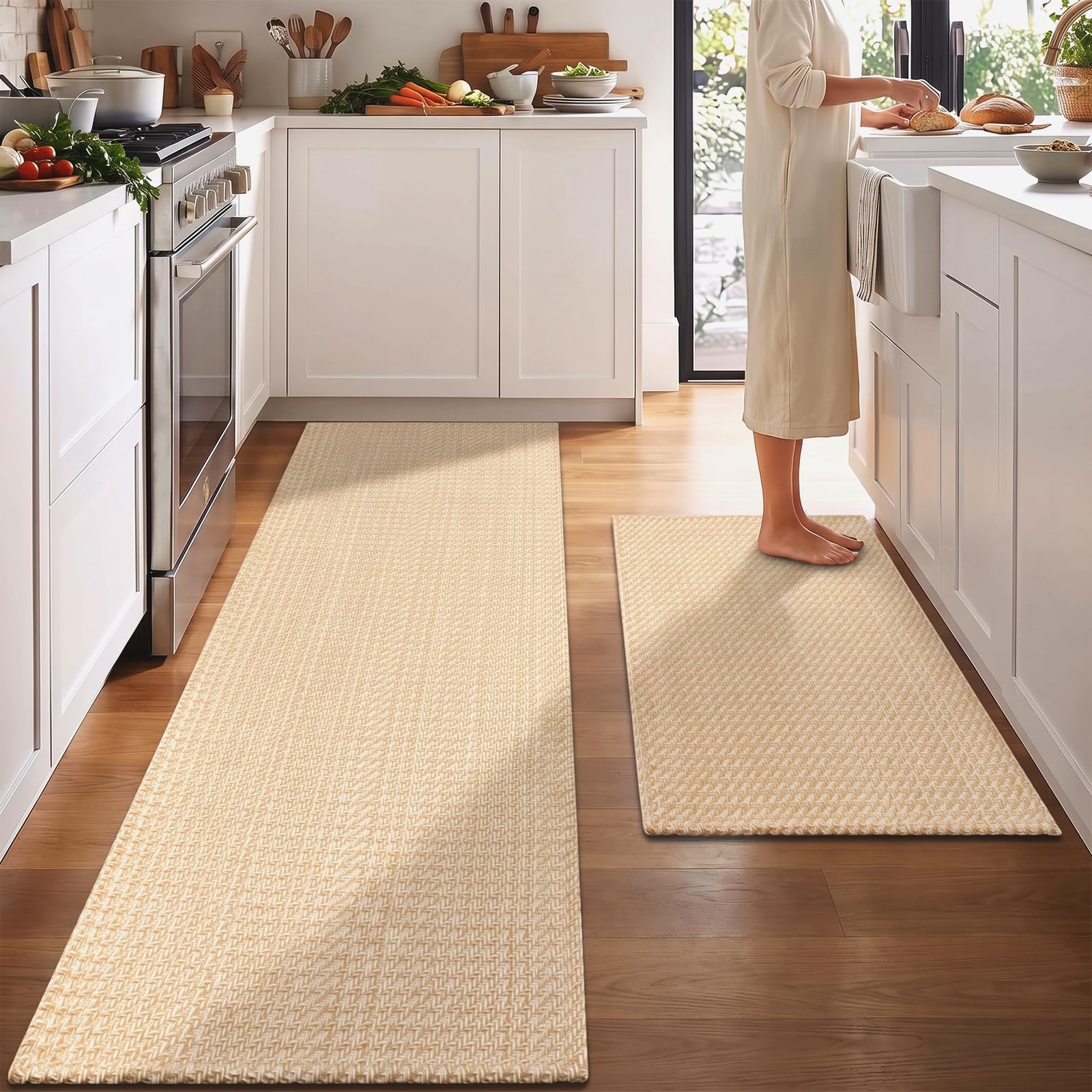 Famibay 2 Piece Kitchen Rug Sets Non Slip Washable Woven Runner Rug