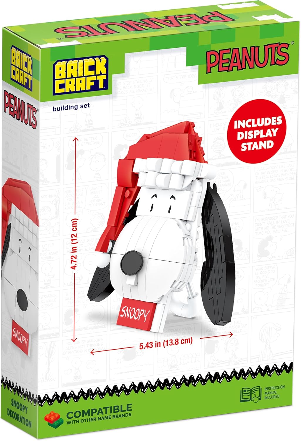 Brickcraft Peanuts Snoopy Christmas Brick Building Set, 145 Pieces | DIY Holiday Winter Block Kit with Display Stand | Festive Décor Collectible & Gift for Kids & Adults, Ages 8+