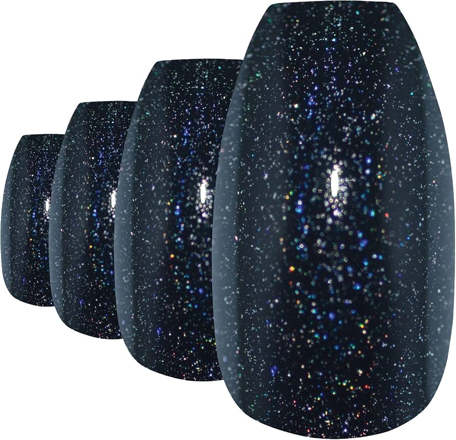 Bling Art Falsche Nägel Schwarz – Ballerina/Sarg-Form, Lang, Mit Kleber