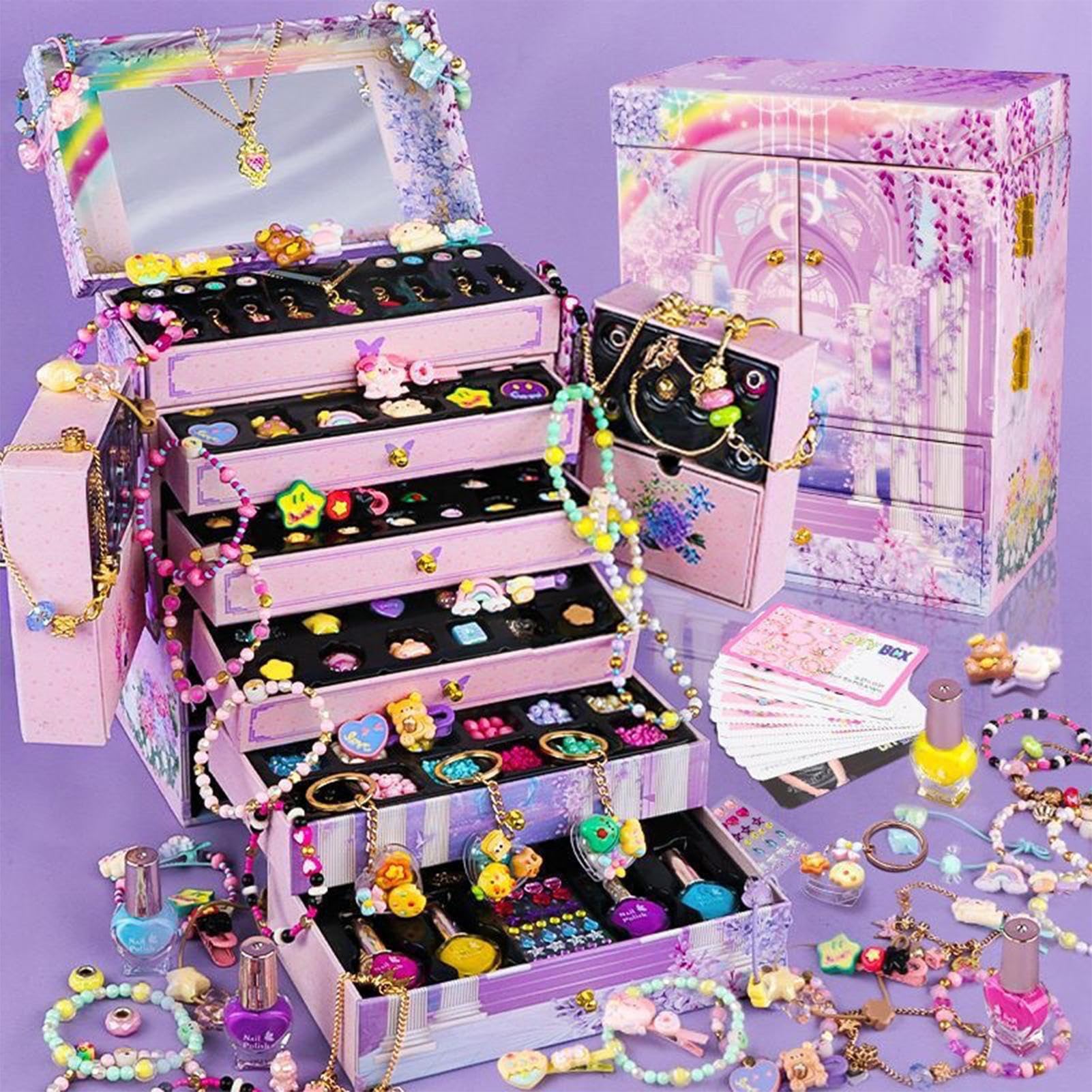 Kit Creazione Gioielli Attività Creativa Interattiva per Imparare | Set Gioielli per Bambine con Clip per Capelli per in Famiglia Scuola Viaggi Campeggio Festa