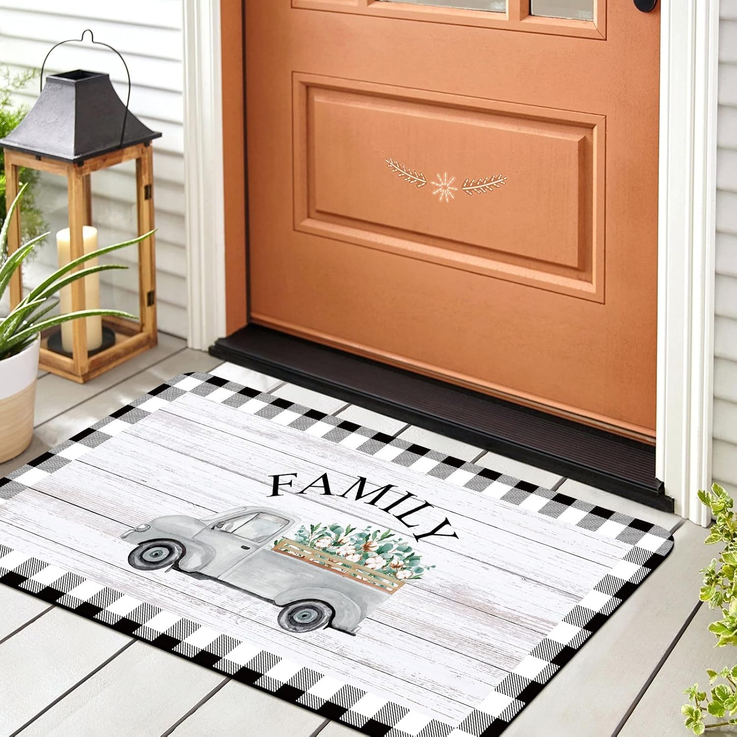 Riakrum 2 Pcs Farmhouse Kitchen Rugs Set Non Slip Washable Kitchen Mat Country Black and White Buffalo Checkered Rug Comfort Standing Mats for Hallway Laundry Decor 16 x 28 and 16 x 47 Inch