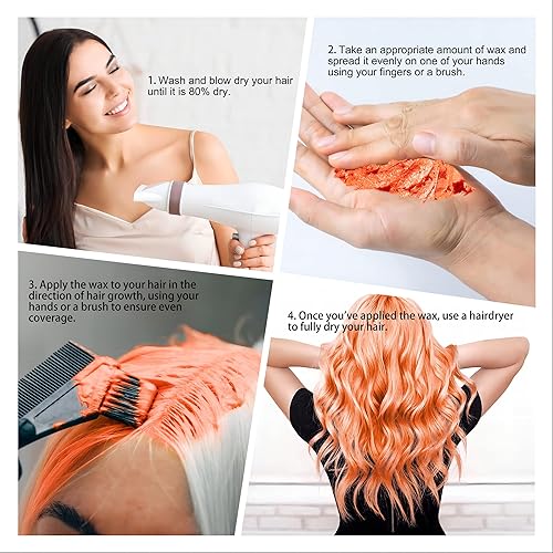 Miniatura 3 de Cera de color naranja temporal de 4.23 onzas con cepillo de tinte, crema de peinado natural instantánea, barro de coloración desechable