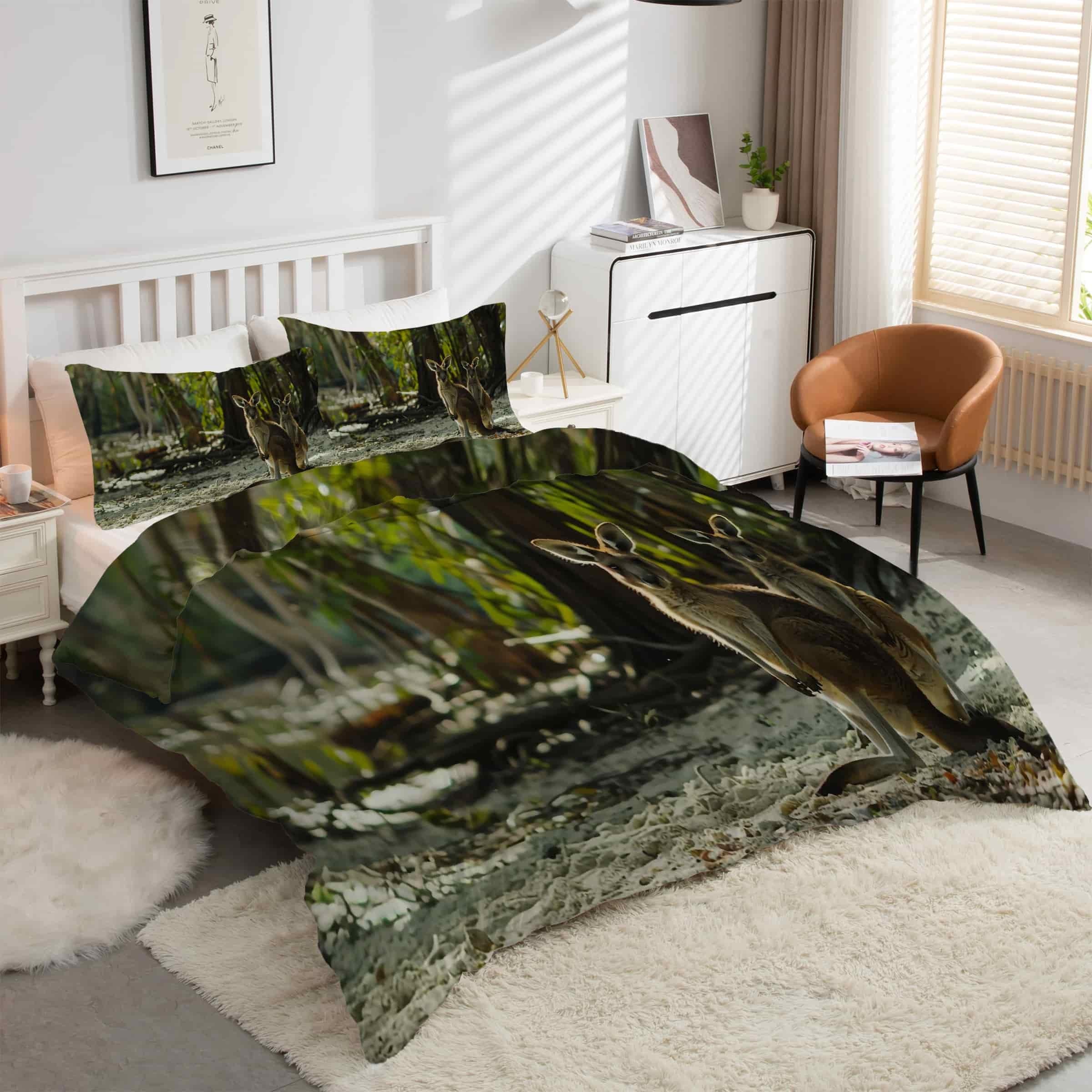 Parure de lit animaux kangourous 160x200 pour une décoration de chambre évasion