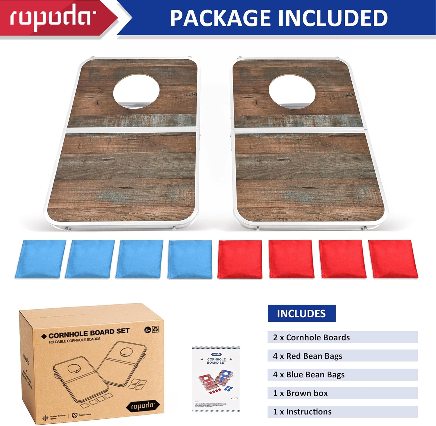 ROPODA Portable Cornhole Board Set,24x16 / 30×20in Corn Hole Games for Adults with 8 Bean Bags, Lightweight Aluminum Alloy Edging Cornhole Set for Outdoor Games, Beach and Tailgates