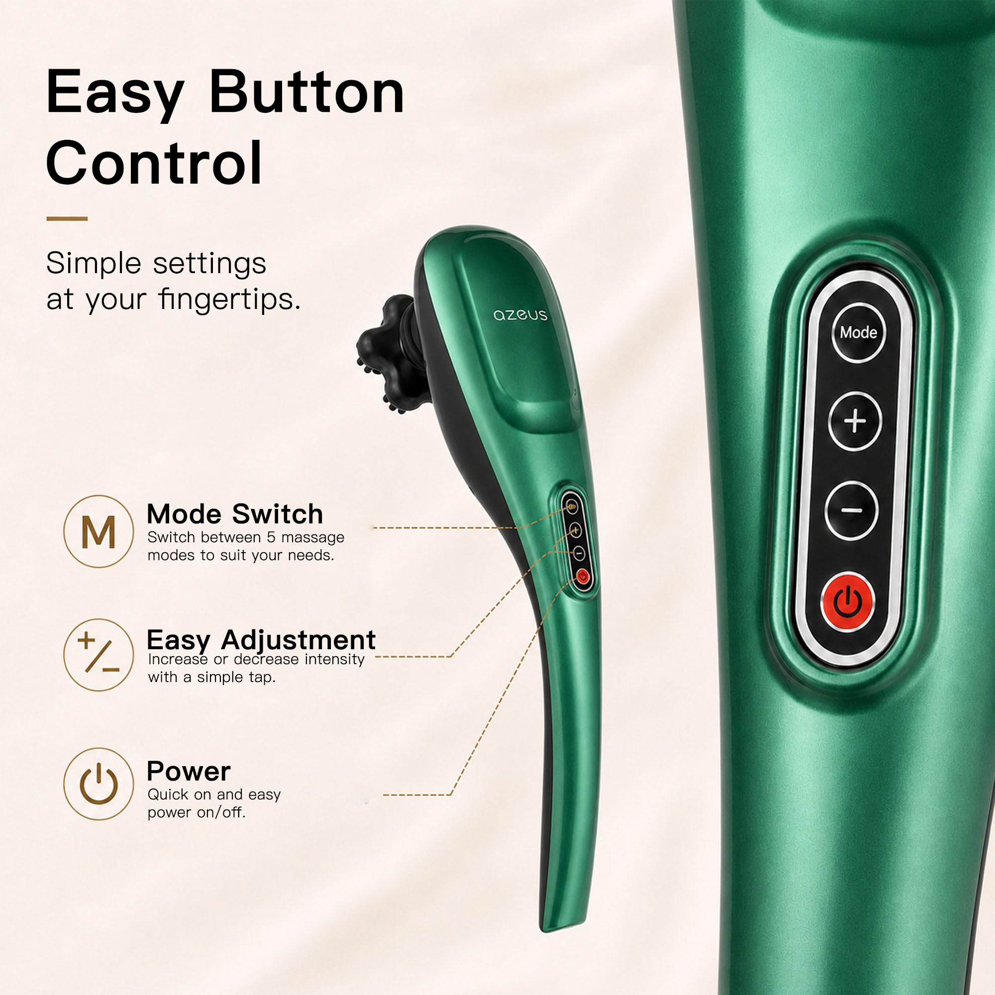 MEGAWISE Massaggiatore manuale per la schiena, il collo, le spalle, la vita e le gambe (cordless, verde scuro)