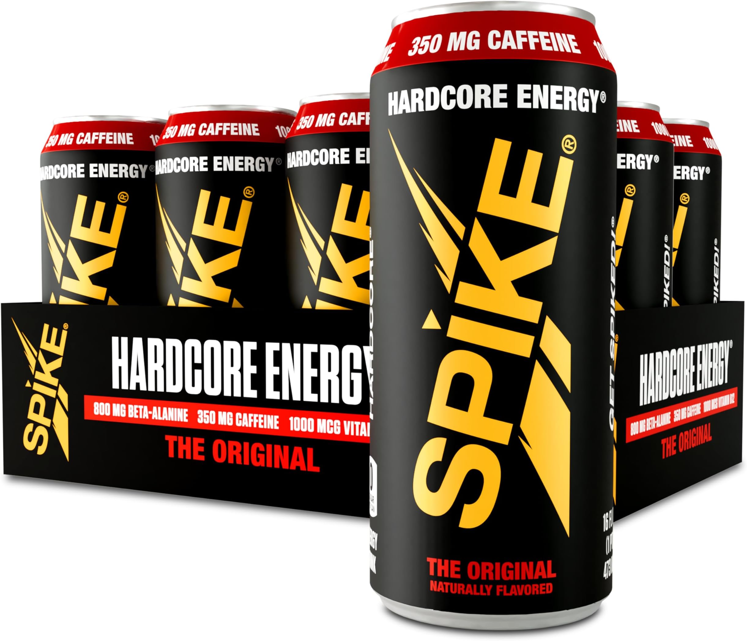 Spike Hardcore Energy Drink - 350mg Caffeine in Maximum-Dose 16 fl oz Can - Zero Sugar Original (12 Pack)