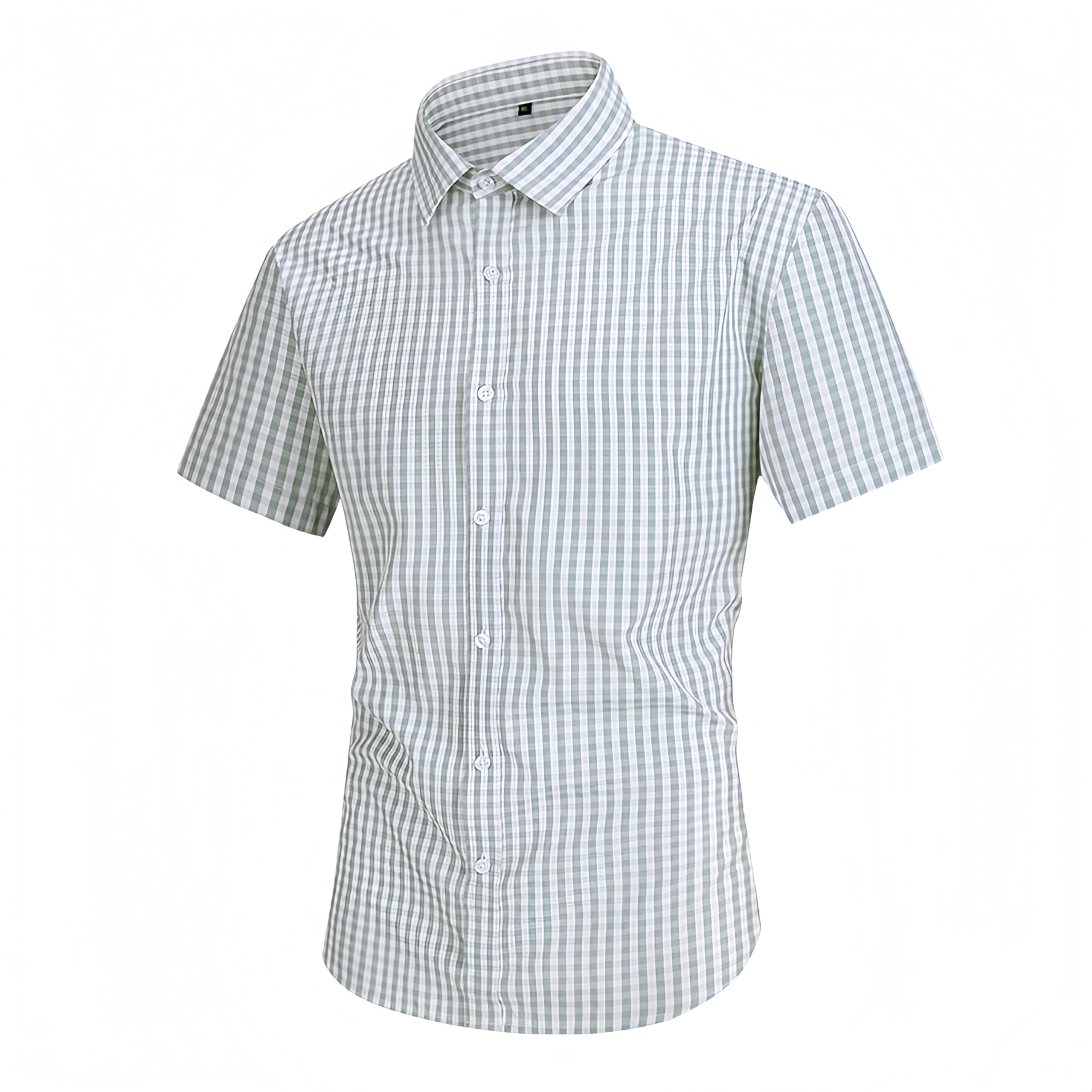 Umbrean Herren Kurzarmhemd aus Reiner Baumwolle, Kariert, Button-Down-Kragen, Blau-Weiß Kariert, Atmungsaktiv