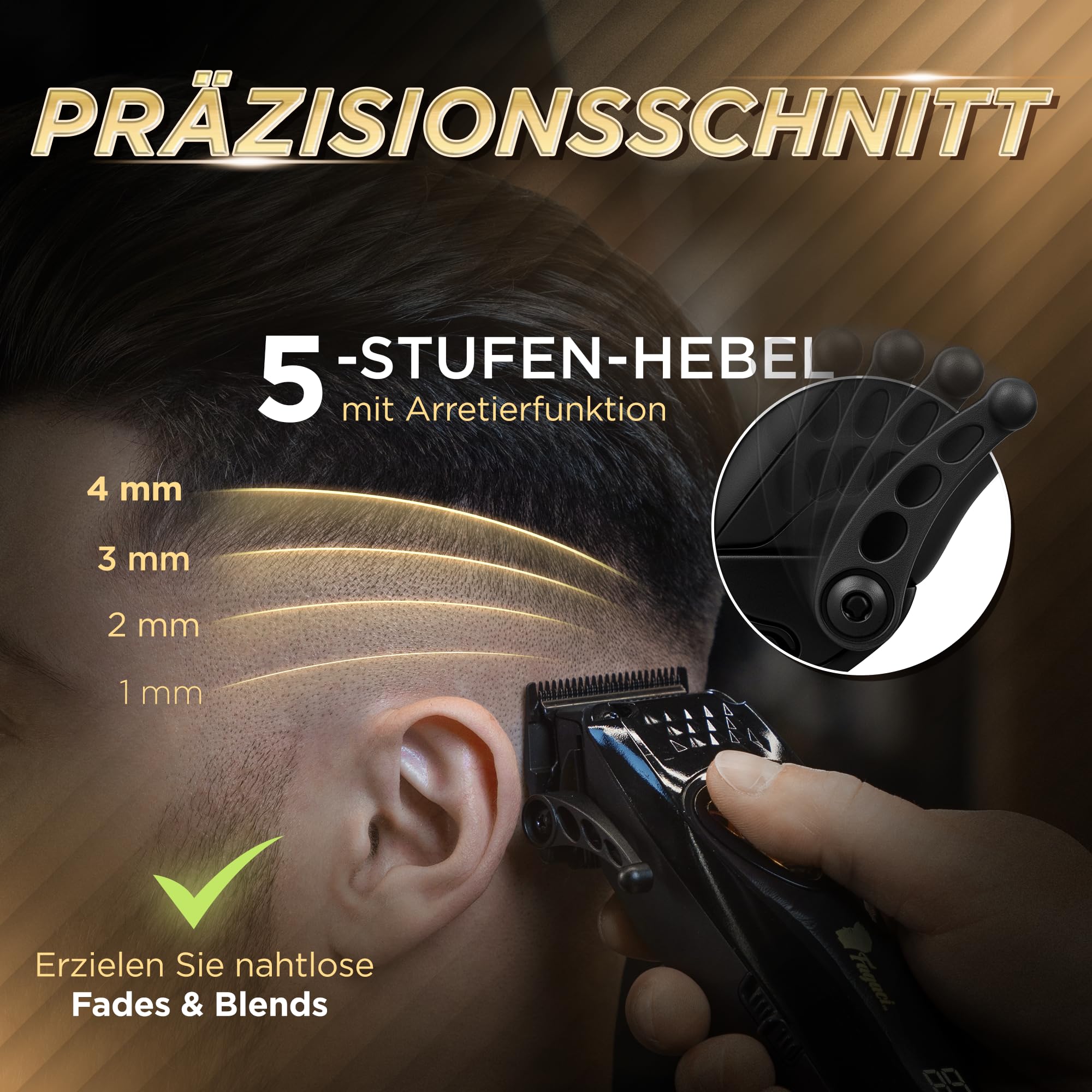 Fagaci Haarschneidemaschine Profi, DLC Klingen, Vektormotor 12000 RPM | Vektormotor, 12.000 RPM, 2x Lebensdauer, DLC-beschichtete Klingen, extreme Härte, Kühler, präziser Schnitt ohne Reizung