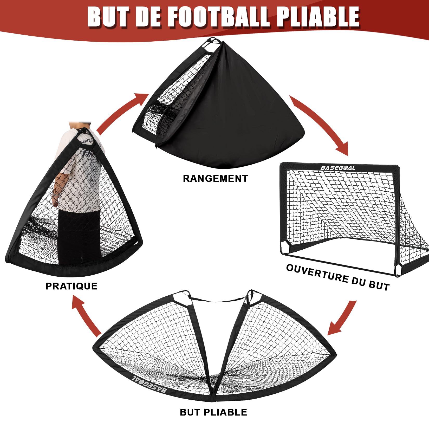 BaseGoal 3 en 1 Cage de Football pour Jardin 120x90cm | But de Foot Exterieur Pliable avec Cible Suspendue, Ballons de Football et Cônes de Football pour Adolescents