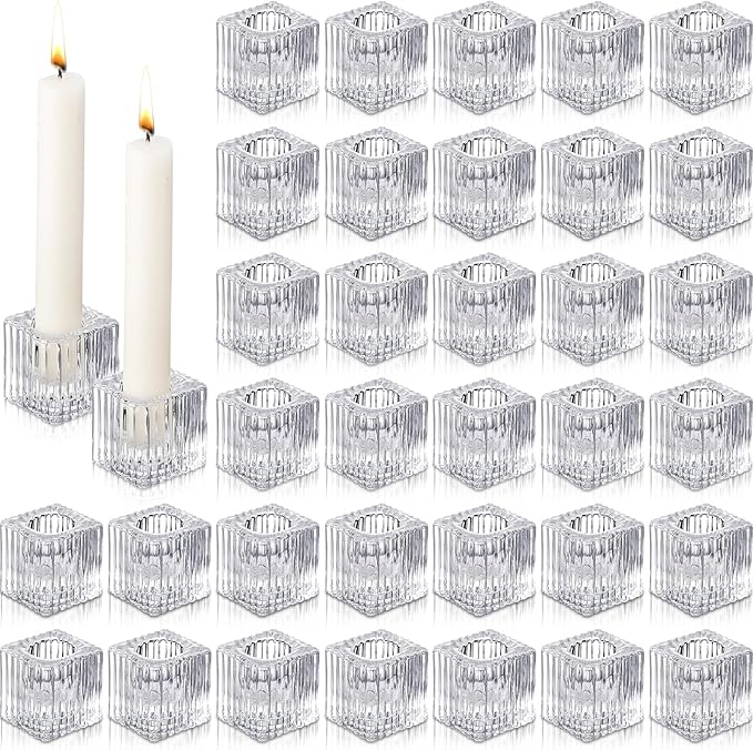 Hsei 36 Pcs Glass Taper Candle Holders Bulk 1.5 Inch Clear