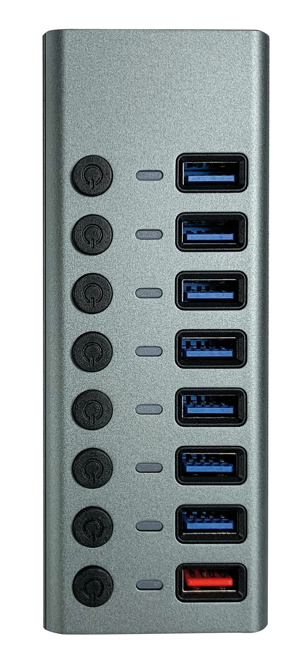 Transmedia USB HUB 3.0, 8 porte con interruttore e indicatore LED, incluso alimentatore 12 V/4 A, 7 x trasferimento dati e 1 x funzione di ricarica rapida, adatto per laptop e PC