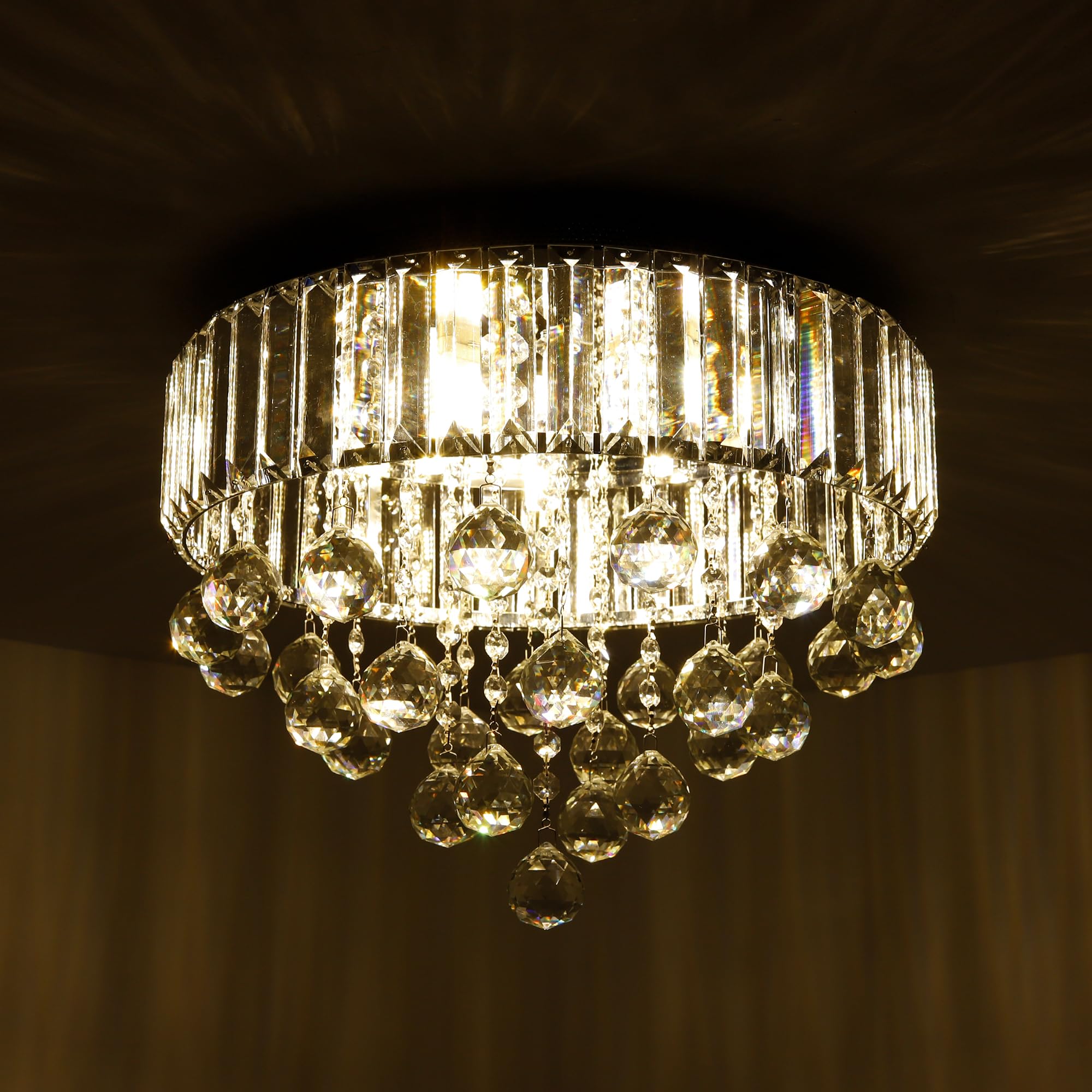 Lustre En Cristal Rond 40cm 6 Lampes G9 - Moderne Et Élégant Pour Salon Et Chambre