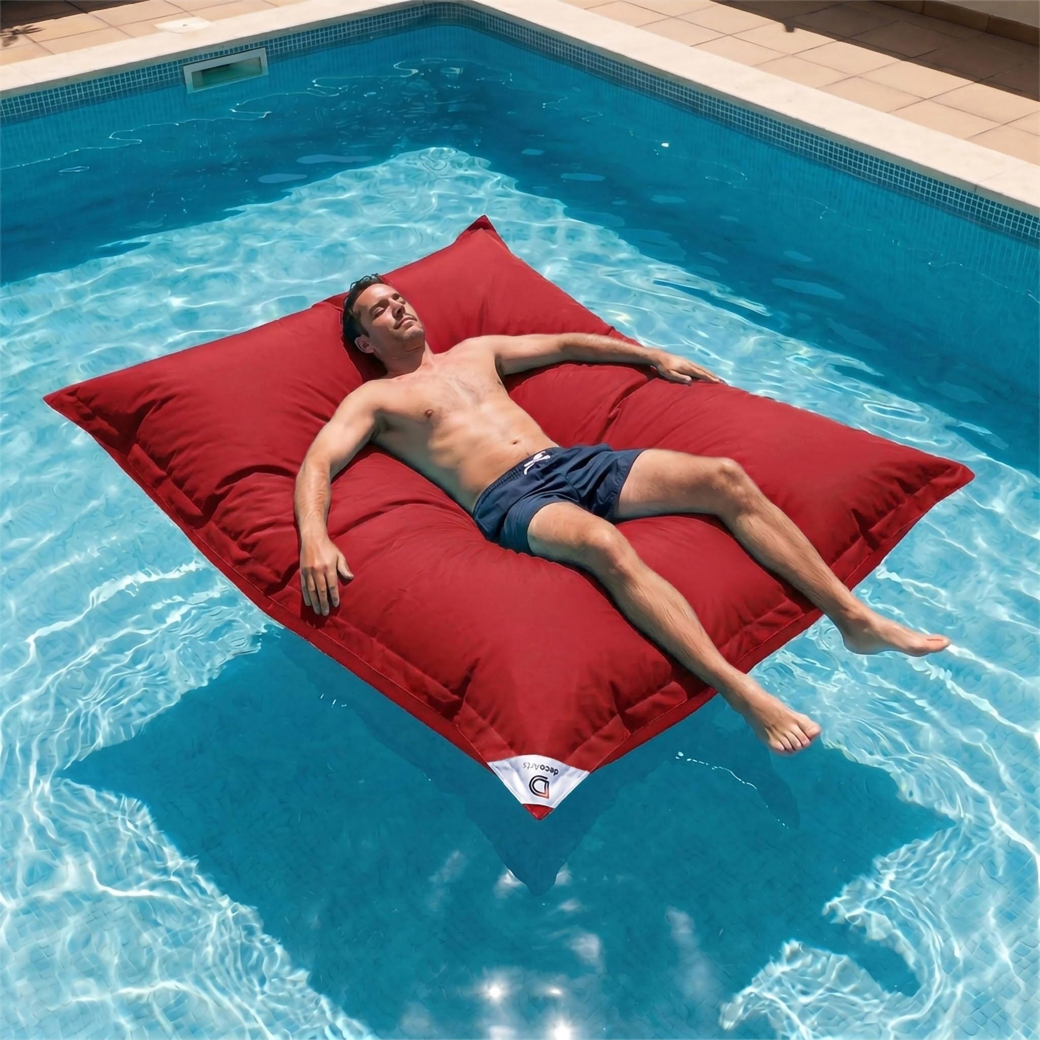 Pouf da Esterno Gigante XXL 180x140cm Imbottito (Non Gonfiabile) Galleggiante Piscina - Pouf Giardino Impermeabile Sfoderabile - Riempimento 450L Palline Polistirolo - Rosso Peperoncino