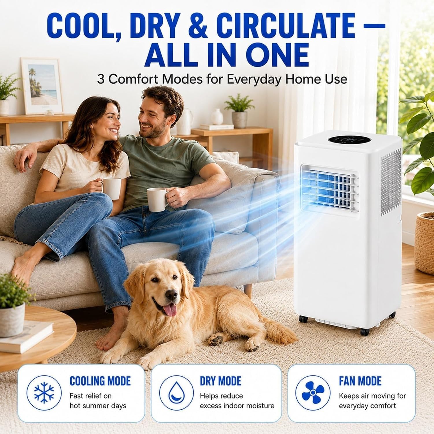 Aire Acondicionado Portátil 14000 BTU con Mando y Temporizador 24H, 4 en 1 Frío y Ventilador para Hogar Interior
