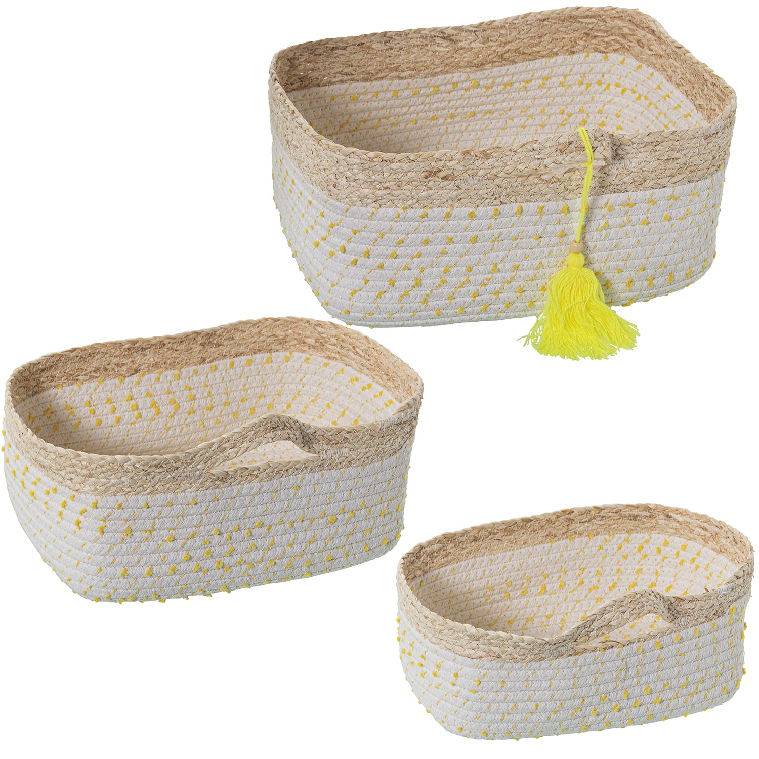 Paniers en feuille de maïs artisanaux haut de gamme avec coton jaune