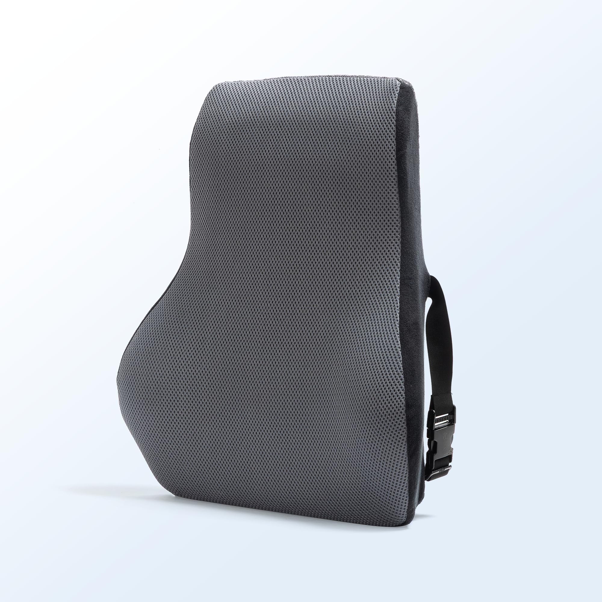 Green Soul ErgoCore Back Rest Cushion | Memory Foam Lumbar Support Pillow for Office Chair, Car Seat & Home Use | Back Pain Relief Cushion | Breathable Mesh Cover with Adjustable Straps | Black & Grey-image-43