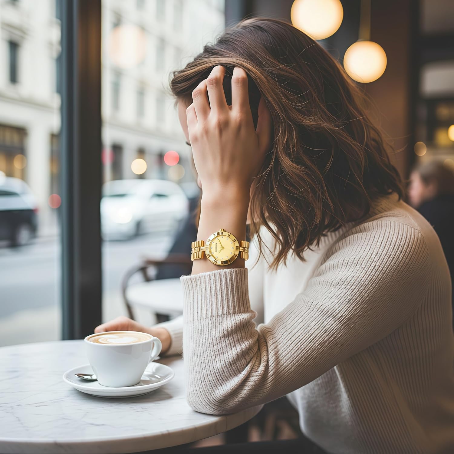 Women Gold Watch Dainty Analog Dress Timepiece with Round Roman Diamond Dial Trendy Bangle Bracelet Style Waterproof Watches Luxury Gifts for Women - Image 6