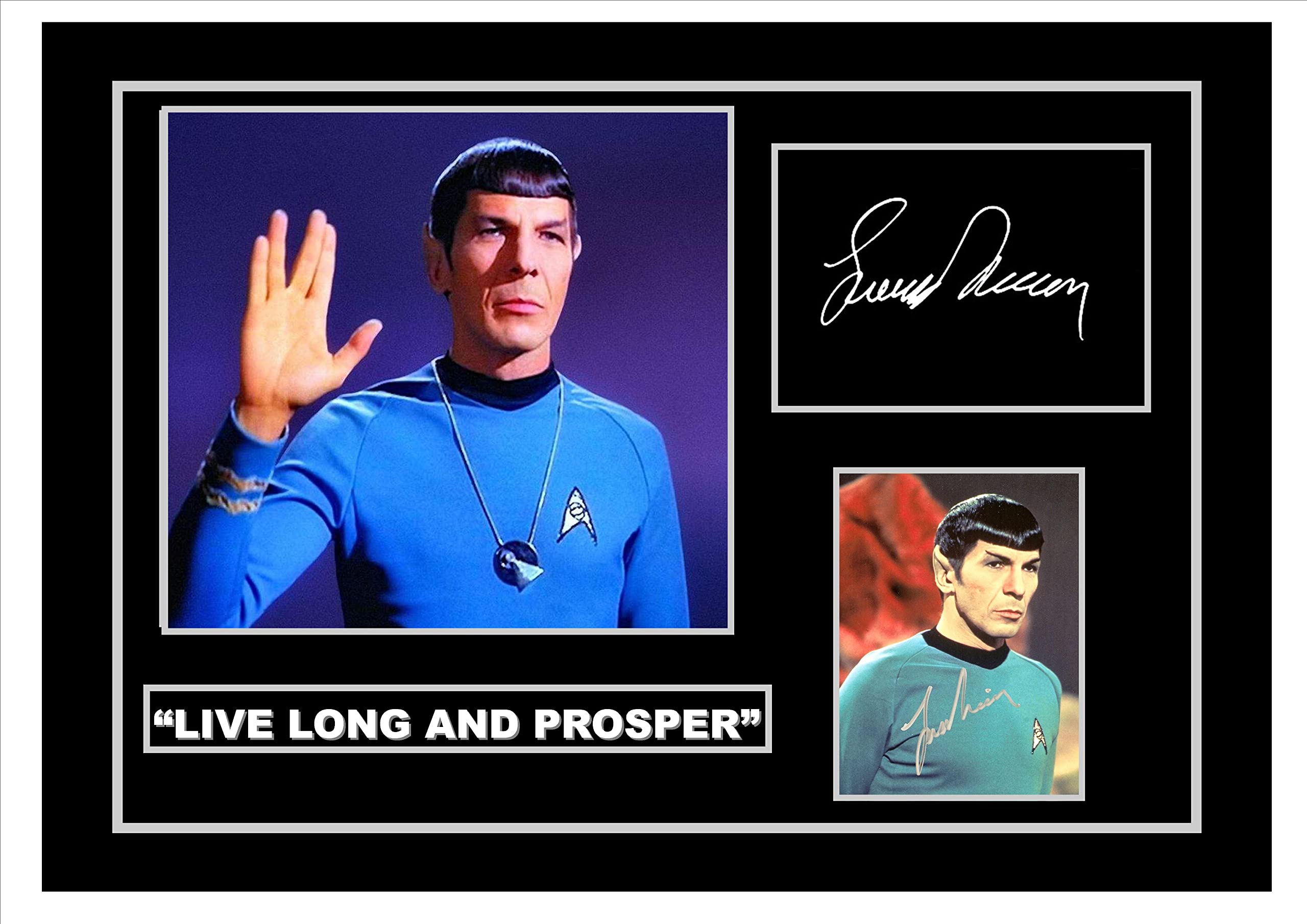 Black Star Trek Leonard Nimoy Spock Signed/Autographed Print. (A4 Print Only)