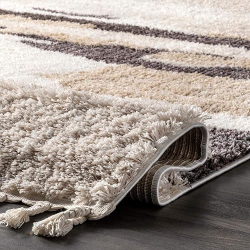 Miniatura 6 de nuLOOM Elliot - Alfombra de felpa suave abstracta con borlas, 4 x 6, beige