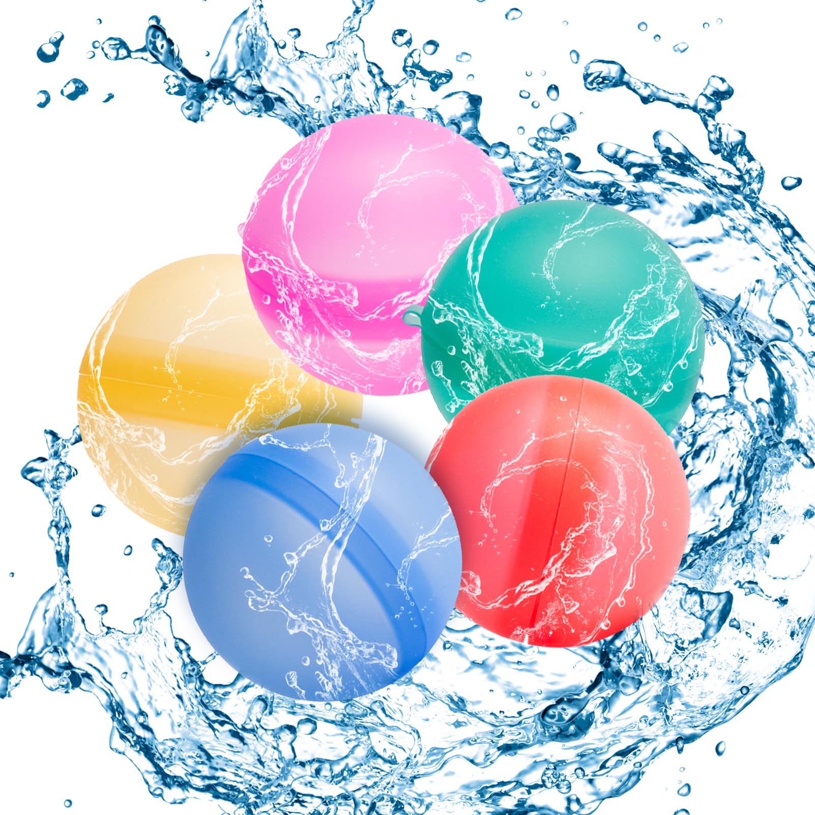 5 bombas de agua, bolas de agua de silicona autosellables, reutilizables, mixtas, para niños, verano, al aire libre, piscina, playa, juguetes acuáticos