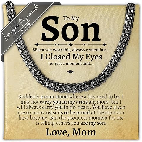Love You This Much Son Gift from Mom | Men's 5mm Steel Necklace | Mother to Son | 22