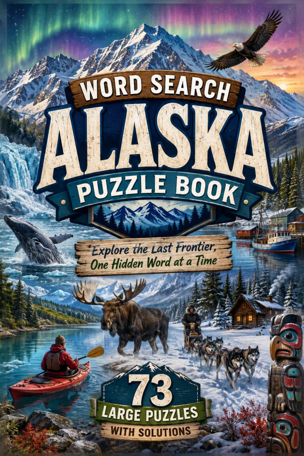 Alaska : Wordsearch Puzzle Book: 73 Large Print Puzzles with Solutions | Explore the Last Frontier Through Glaciers, Wildlife, Wilderness & Northern Adventures
