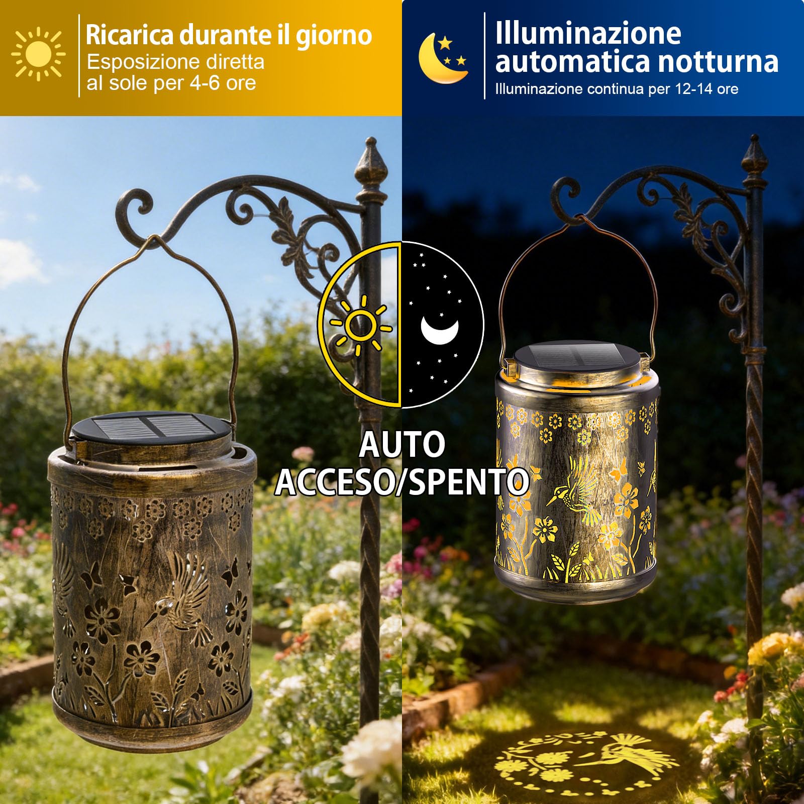 SOLARBABY Lanterna Solare da Esterno, 2 Pezzi Colibrì Lampade Solari da Giardino in Metallo, Impermeabile Luci da Giardino per Esterni Patio Giardino Terrazza Balcone, Bianco Caldo