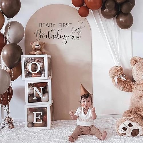 Miniatura 4 de MUWEOL Calcomanía de pared de primer cumpleaños con temática de oso, decoración de fiesta de cumpleaños con temática de oso, calcomanía de primer