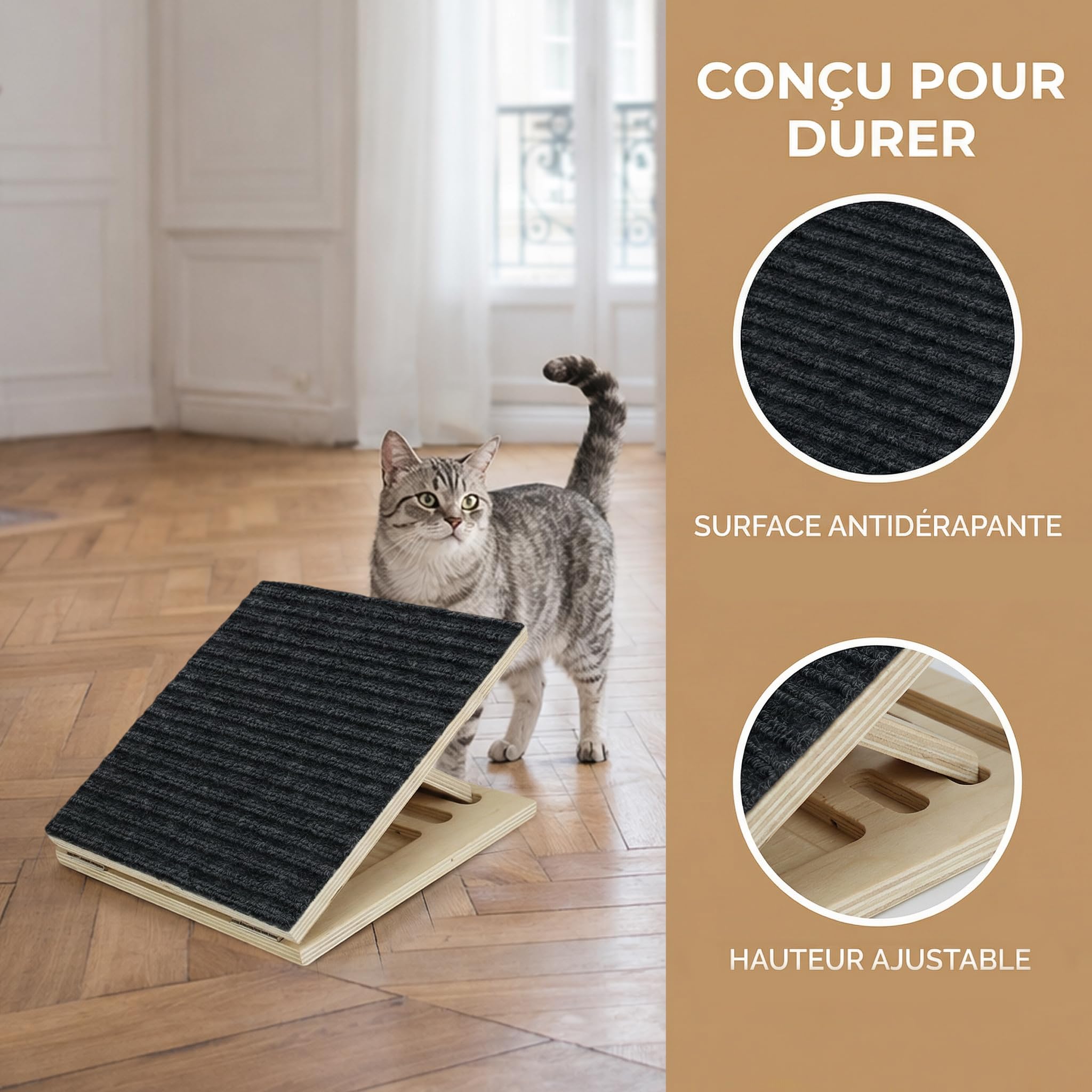 kowaku Rampe pour Chien en Bois Pliable, Escalier Animaux pour Petits Chiens et Chats avec Hauteur Réglable, Pente Douce pour Canapé, Lit, Voiture, Assistance Animaux Âgés, Races Petites Pattes