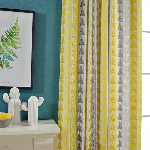 Miniatura 10 de VOGOL Cortinas de ventana con ojales para dormitorio y sala de estar, juego de 2 paneles, 52 x 96 pulgadas, cortinas bohemias blancas y amarillas