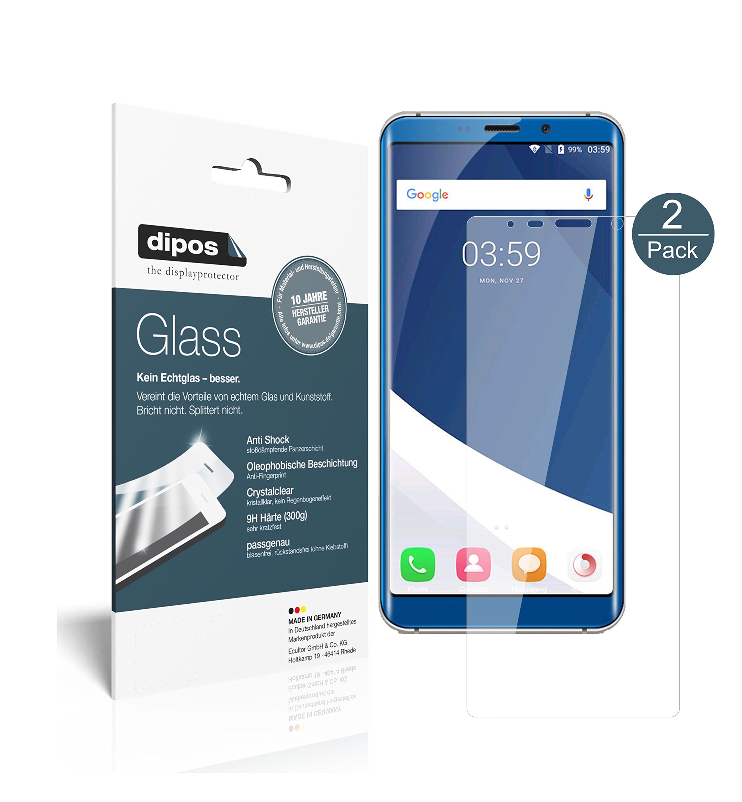 Dipos 2x Pellicola Protettiva In Vetro Per Koolnee K1 - Crystal Clear - Made In Germany - 2