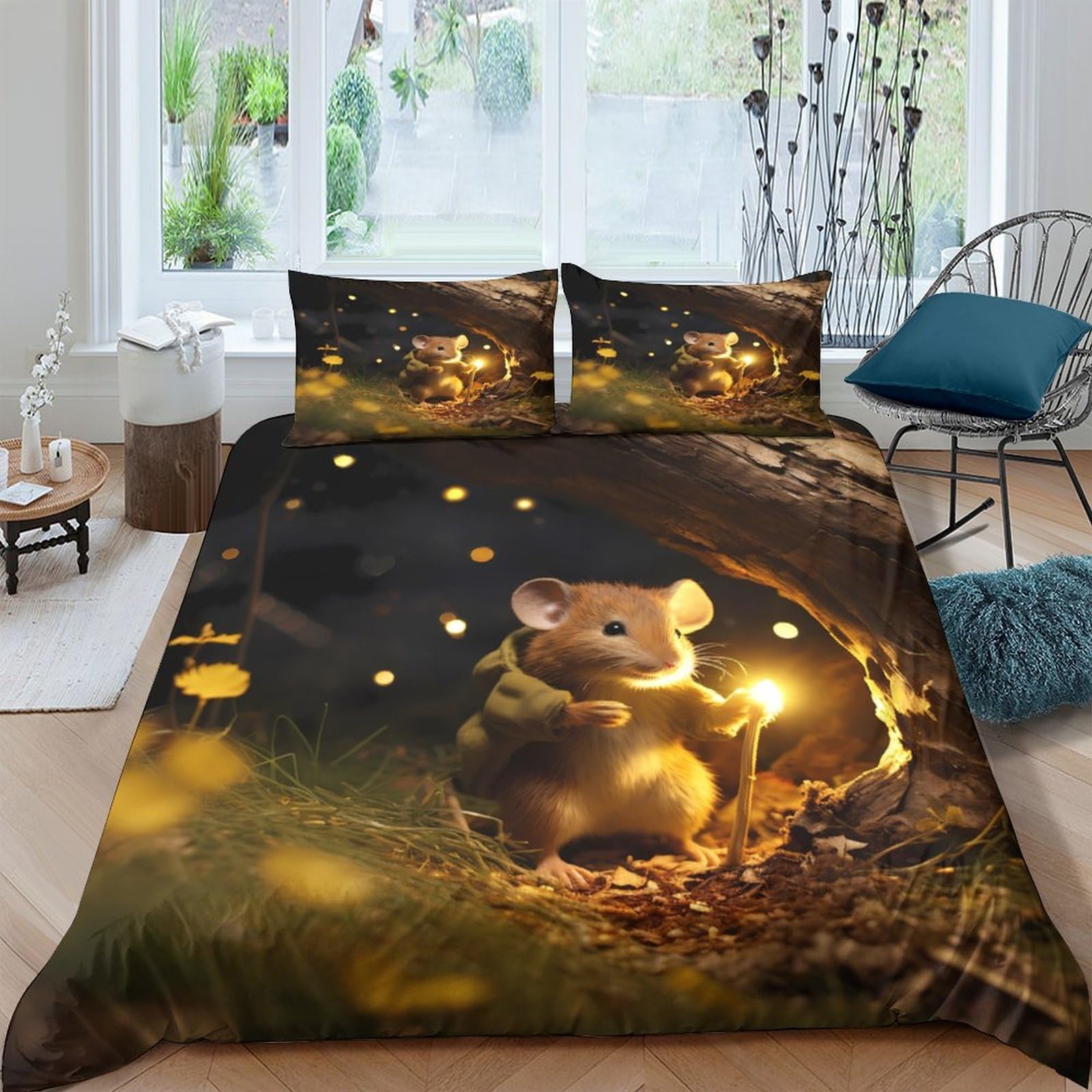 Ctjqhvkz Style-7 3D Printed Cute Mouse Forest Fitted Sheet Microfiber Soft Breathable Firefly Mattress Cover For Bedroom Guest Room Decor Single（135X200cm）