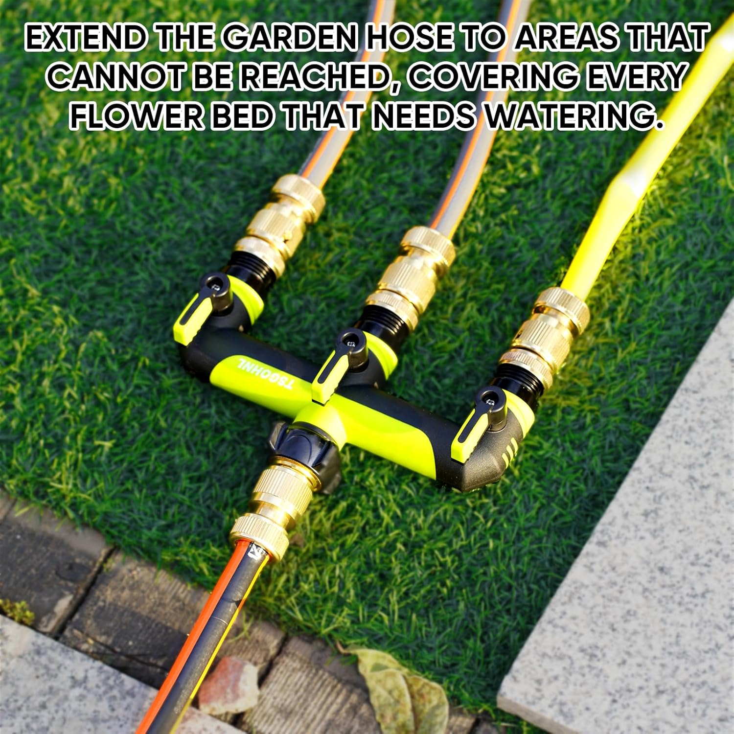 3/4-Inch Garden Hose Splitter, Outdoor Faucet Adapter, Patio Hydrant Manifold - Designed for Multiple Irrigation System Sprinkler Timers, 3-Way Hose Bib Valve-green