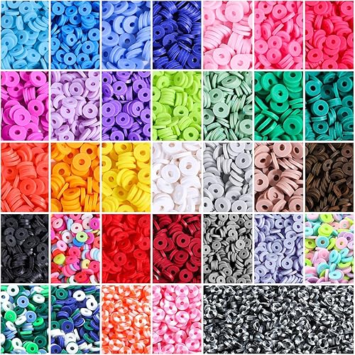 Miniatura 6 de 300 cuentas sueltas redondas planas de 0.236 pulgadas, espaciador de arcilla polimérica para joyería, fabricación de pulseras, color sólido, rojo