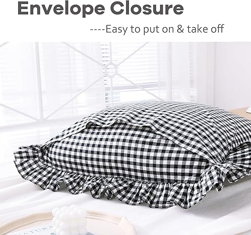 Miniatura 3 de Paquete de 2 fundas de almohada europeas con volantes verdes del Día de San Patricio de 26 x 26 pulgadas, 100% algodón lavado, rayas amarillas (26 x